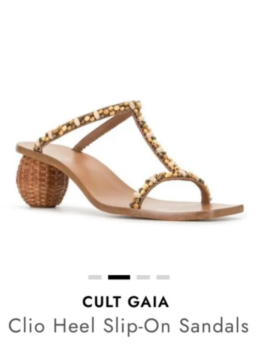 cult gaia Brown Beaded T‑Strap Sandals with Woven Heel